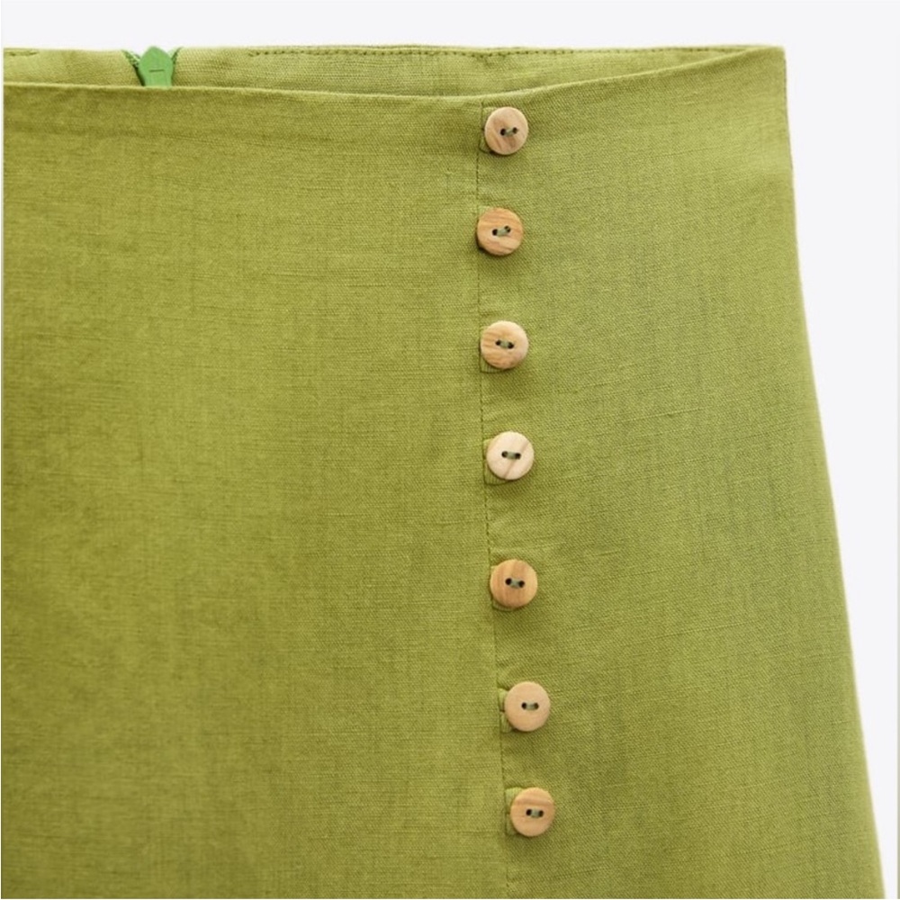 Zara limited edition pure linen cotton blend buttoned slit midi skirt - Picture 4 of 5